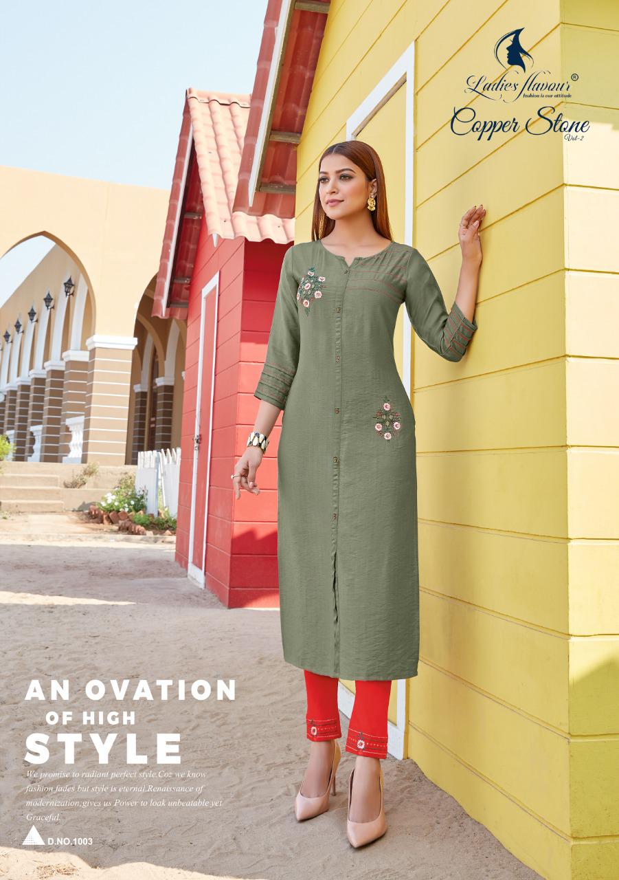 Ladies Flavour Copper Stone 2 Latest Fancy Ethinc Wear Designer Kurtis Collection